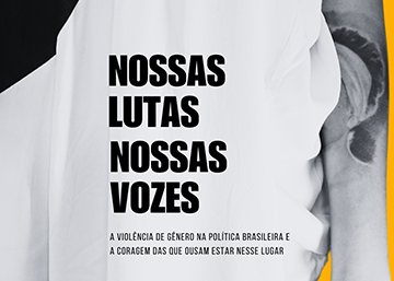 Imagem: Ensp/Fiocruz Capa do documentário "Nossas Lutas Nossas Vozes". O título, em letras pretas, está sobre um vestido branco. A imagem também mostra o braço tatuado de uma mulher
