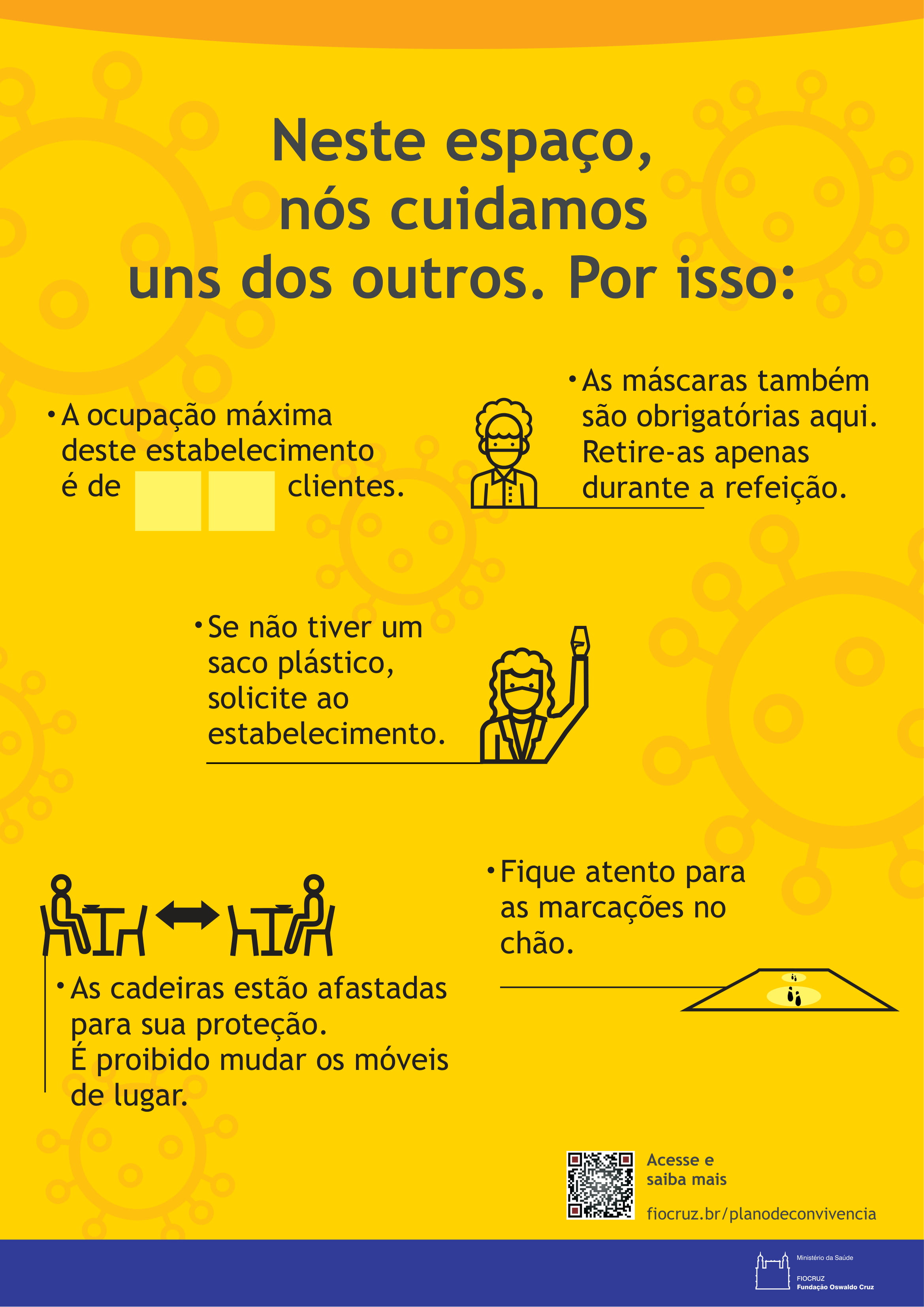Cartazes com orientações para os restaurantes.