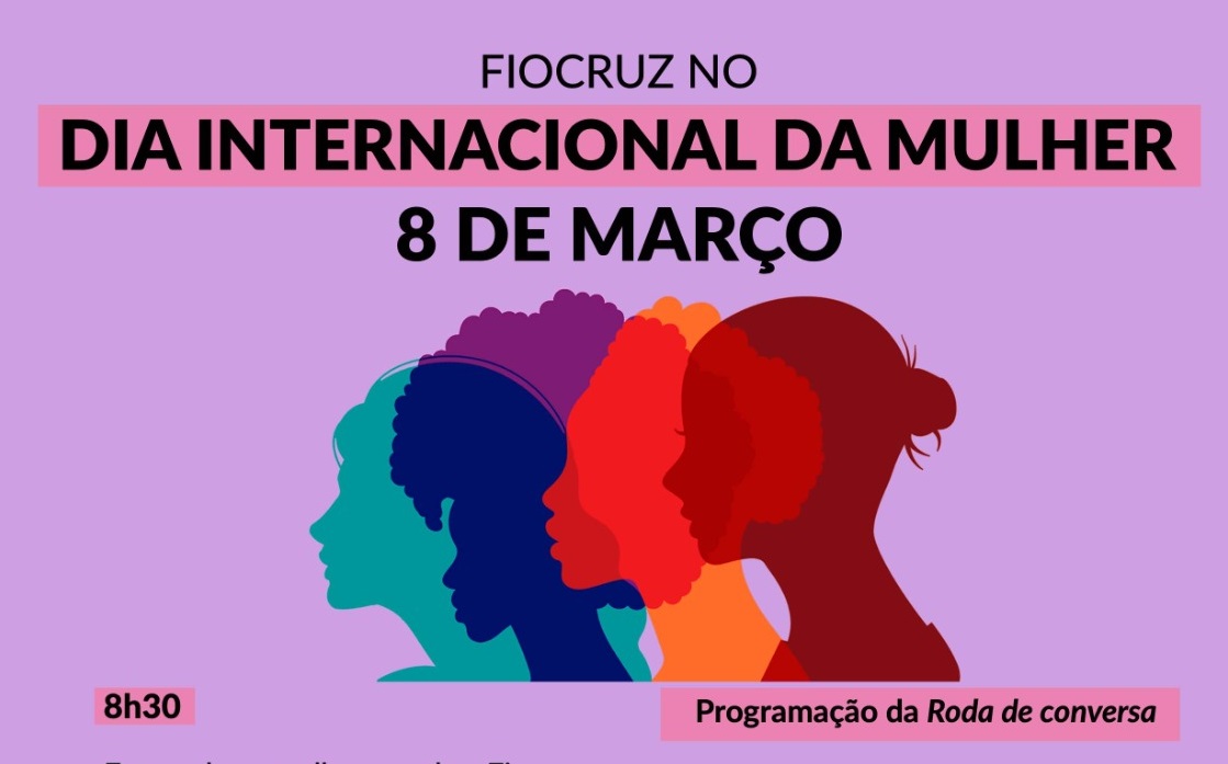 Card de fundo lilás com ilustração de quatro perfis femininos. A imagem das mulheres está centralizada logo acima. Na parte de baixo, à esquerda, estão as marcas da Fiocruz, Cogepe e Cedipa.
