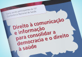 Arte com dizeres "Direito à comunicação e informação para consolidar a democracia e o direito à saúde"