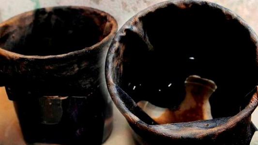 Potes com água infectada com larvicida