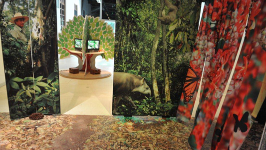 Um dos cenários da exposição reproduz uma mata