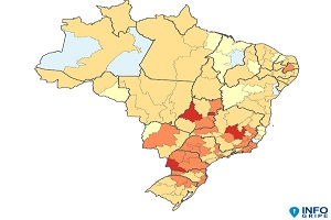 Mapa do Brasil com classificação de cores por estado