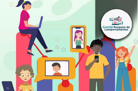 Desenho de quatro adolescentes em uma sala com tv e computadores