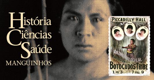 Foto antiga de um índio ao lado de um convite para a exposição