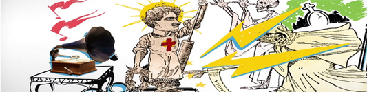 Desenho de Oswaldo Cruz enfrentando a morte