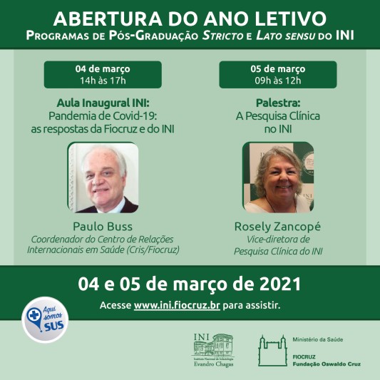 Abertura do ano letivo - Programas de Pós-Graduação Stricto e Lato sensu do INI