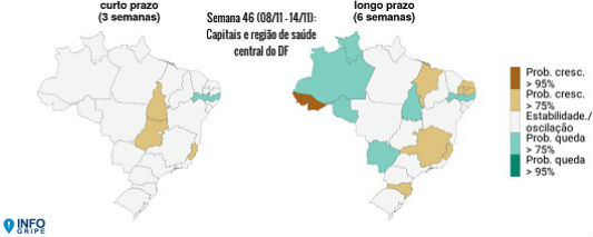 Mapa do Brasil mostrando as cidades onde os casos cresceram