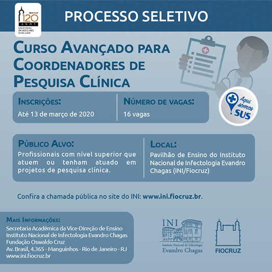 Inscrição para o Curso Avançado para Coordenadores de Pesquisa Clínica