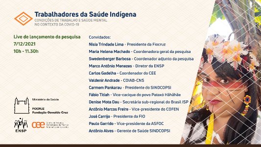 Trabalhadores da saúde indígena: condições de trabalho e saúde mental no contexto da Covid-19. Horário, data e nome dos convidados