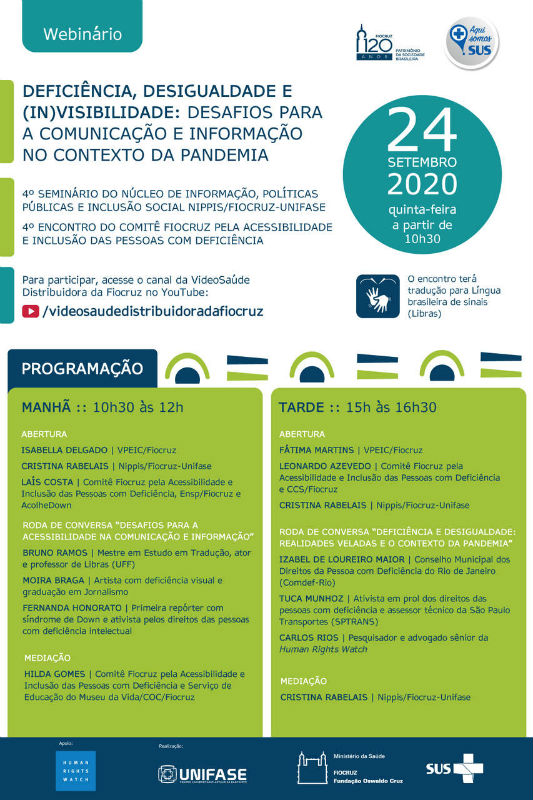 webinário Deficiência, desigualdade e (IN)visibilidade: desafios para a comunicação e informação no contexto da pandemia