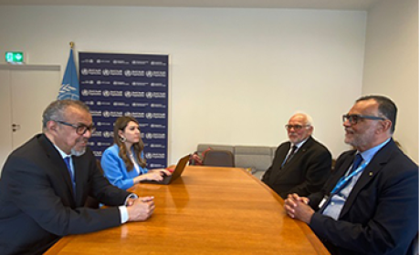 Foto: Raquel Aguiar Tedros Adhanom recebe o presidente da Fiocruz, Mario Moreira