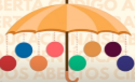 Desenho de um guarda-chuva com bolinhas coloridas penduradas
