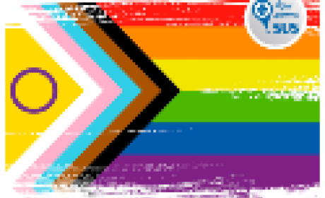 Bandeira com as cores do arco-iris (vermelho, laranja, amarelo, verde, azul e roxo)