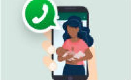 Imagem: IFF Desenho de uma mulher com bebê no colo e o símbolo do whatsapp