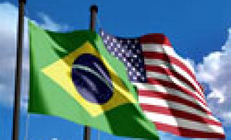 Arte: Bruno Sérgio de Oliveira Imagem das bandeiras do Brasil e dos Estados Unidos hasteadas