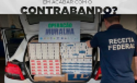 Imagem: Receita Federal Foto de um carro com a mala carregada de maços de cigarros falsificados sendo apreendidos pela polícia