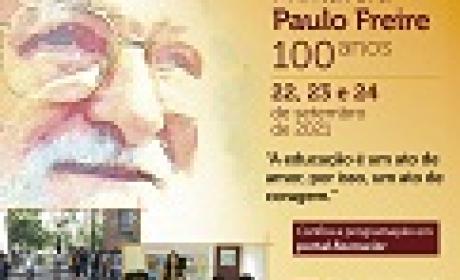 Foto: recorte do cartaz Recorte da arte promocional, com imagem de Paulo Freire e dados dos eventos