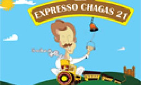 Desenho de Carlos Chagas em um trem