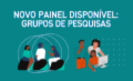 Em 2023, Fiocruz tem cerca de 200 grupos de pesquisa ativos Texto da imagem em fundo azul com ícones de grupos de pessoas: Novo painel disponível: grupos de pesquisas