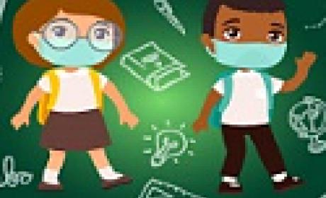 Imagem: IFF/ Fiocruz Ilustração mostra duas crianças utilizando máscaras