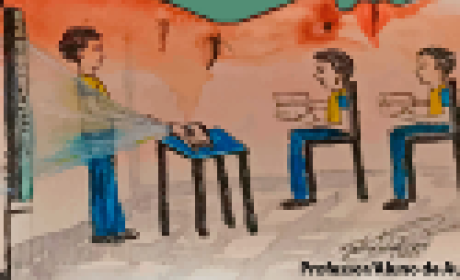 Imagem: Nathalia Knopp Desenho de crianças assistindo um filme em sala de aula