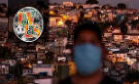 Imagem: Gsé Silva, Jardim São Luís, SP Homem de máscara na entrada de uma favela