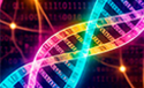 Imagem de um DNA colorido e brilhante 