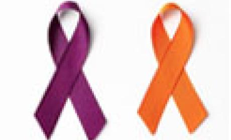 Duas fitas coloridas, uma roxa e outra laranja