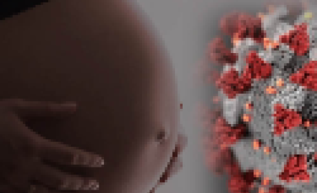 Imagem: IFF Barriga de gestante com desenho do Vírus da Covid-19 ao lado