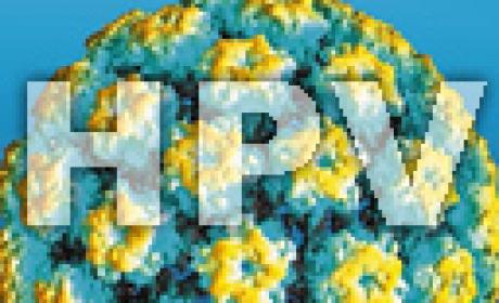 Fotomontagem com imagens do acervo Fiocruz Imagem do vírus com a inscrição HPV