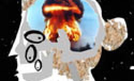 Arte: Venício Ribeiro para site Fiojovem Ilustração mostra perfil de rosto de pessoa com a imagem de uma bomba explodindo no lugar do cérebro