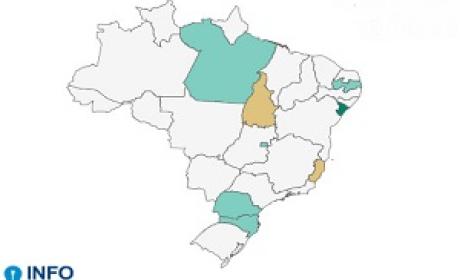 Mapa do Brasil indicando os locais com mais casos de covid-19 em idosos