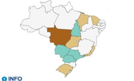 Mapa do Brasil indicando queda dos novos casos de covid-19