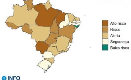 Mapa do Brasil com indicação do taco dos estados