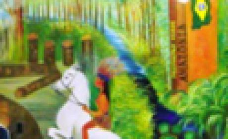 Reprodução/ Fiocruz Amazônia Pintura mostra índio montado a cavalo, numa paisagem de mata