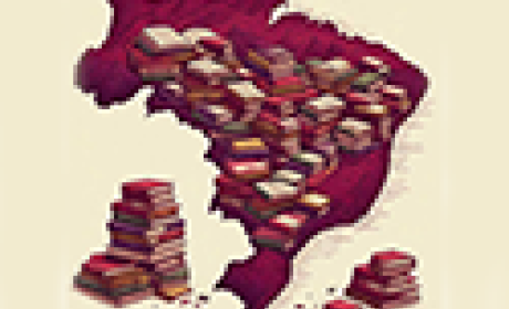 Ilustração do mapa do Brasil com livros espalhados dentro dos estados e fora deles também