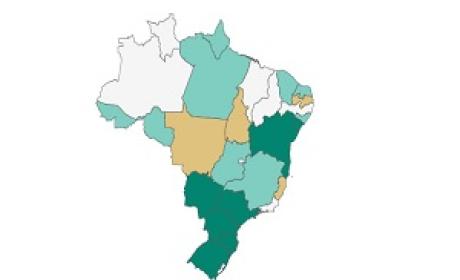 Mapa do Brasil indicando os locais com mais casos de SRAG associados à covid-19