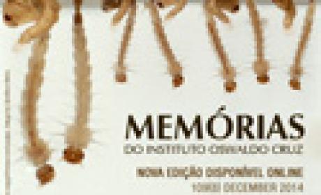 Pesquisa analisou mais de 500 fêmeas de Aedes aegypti coletadas durante uma epidemia de dengue no Rio de Janeiro (Imagem da capa: IOC/Fiocruz) Capa da revista Memórias de dezembro de 2014