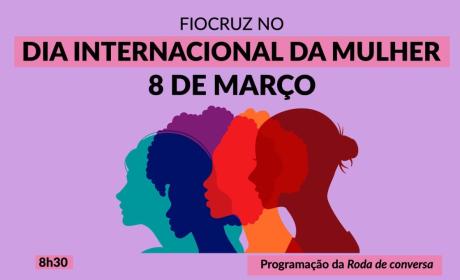 Card de fundo lilás com ilustração de quatro perfis femininos. A imagem das mulheres está centralizada logo acima. Na parte de baixo, à esquerda, estão as marcas da Fiocruz, Cogepe e Cedipa.