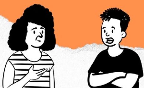 Imagem: Divulgação Desenho de um homem e uma mulher conversando