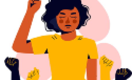 Imagem: IFF Desenho de uma mulher negra com a mão levantada