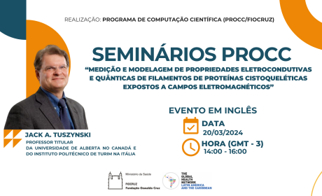 Webinário internacional sobre modelagem computacional aplicada à saúde Seminários PROCC: “Medição e modelagem de propriedades eletrocondutivas e quânticas de filamentos de proteínas cistoqueléticas expostos a campos eletromagnéticos”
