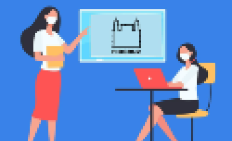 magem: fundo/montagem Freepik Desenho de uma professora e uma aluna na sala de aula