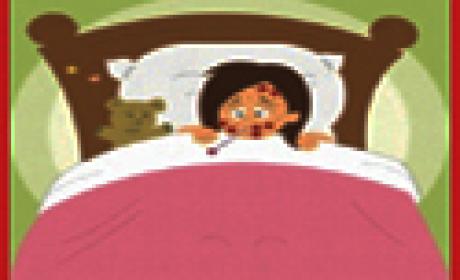 Imagem: IFF/Fiocruz Desenho de menina na cama com termômetro