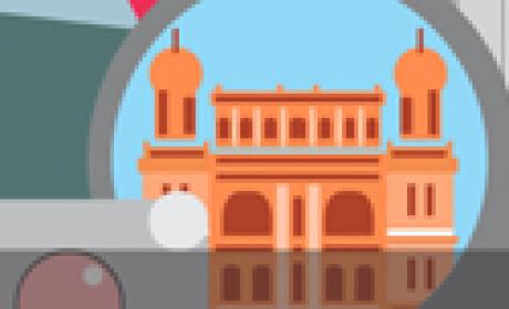 Imagem: Icict Desenho do castelo fiocruz ao lado da lente de uma câmera