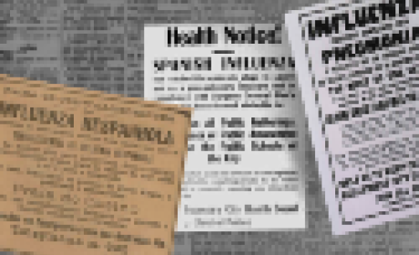 Imagens e cartaz extraídos do vídeo-ensaio "A Arte nos tempos da Gripe" Três recortes de jornais da época da gripe espanhola