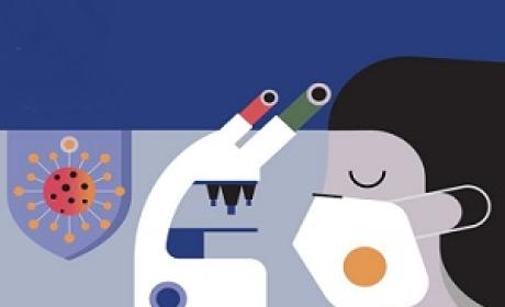 Imagem: Divulgação Desenho de uma pesquisadora olhando pelo microscópio