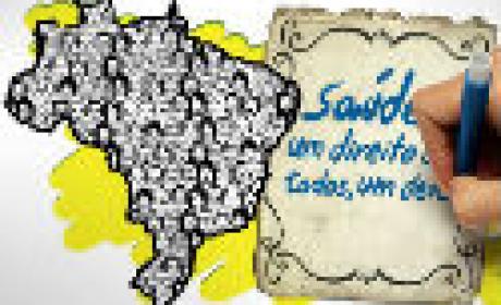Imagem da capa do vídeo, com desenho do mapa do Brasil e caricaturas dentro e um bilhete ao lado com o título do vídeo