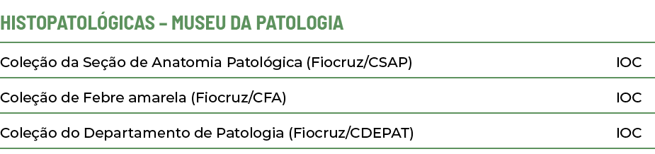 Histopatológicas   Museu da Patologia,,Coleção da Seção de Anatomia Patológica (Fiocruz CSAP),IOC,Coleção de Febre am   